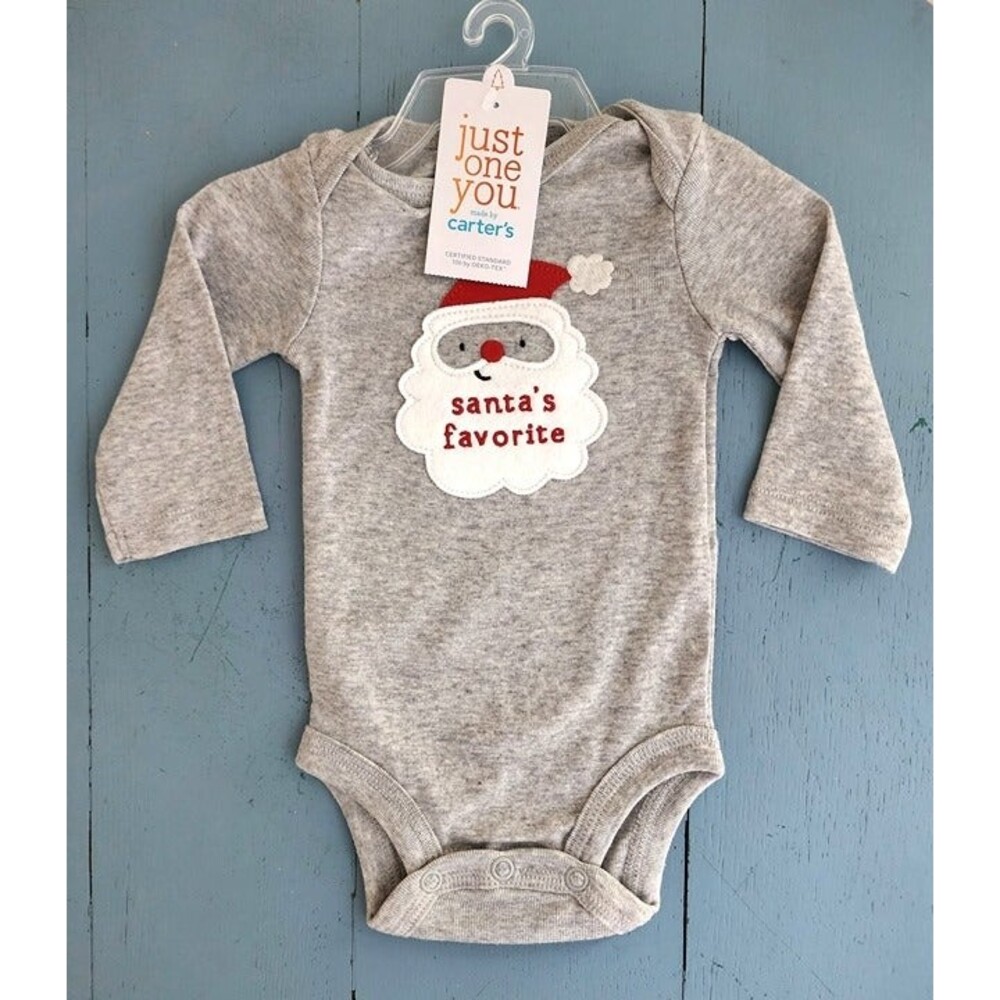 Carter's Just One You Baby 'Santa's Favorite' Gray Bodysuit Size: NB (NWT)